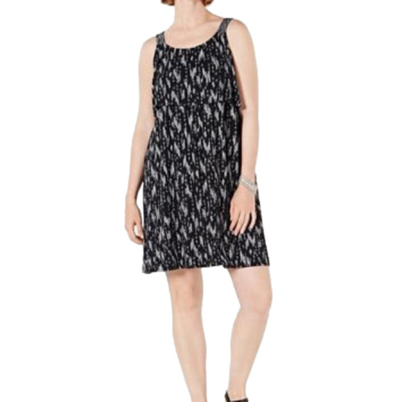 Nwt 𝅺Style & Co Printed Black Waterfall Dress Medium - Picture 2 of 9